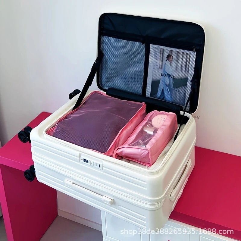 Unbranded Travel Bags Side-Opening Hard-Shell Spinner Suitcase — white
