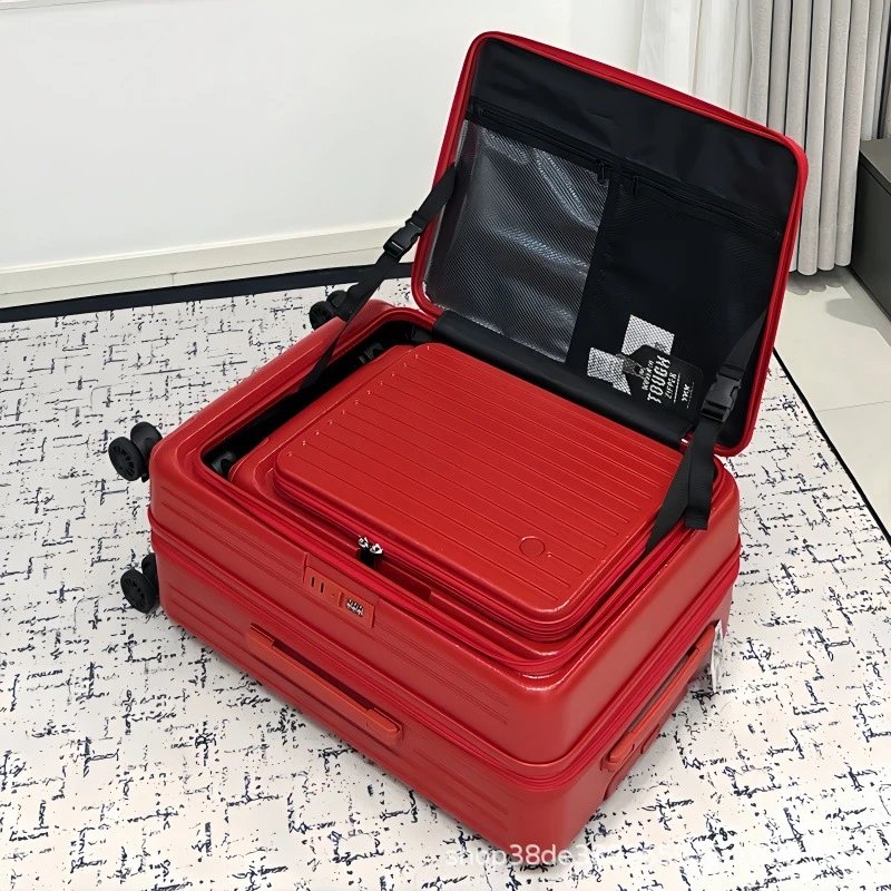 Unbranded Travel Bags Side-Opening Hard-Shell Spinner Suitcase — Red