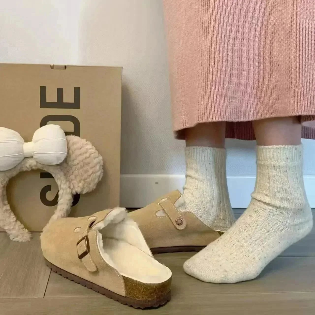 Birkenstock Boston Beige Suede Clogs - 4