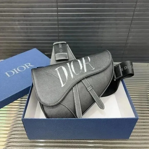 Dior Saddle Bag Black Grained Leather with Oblique Logo Crossbody Bag - 1