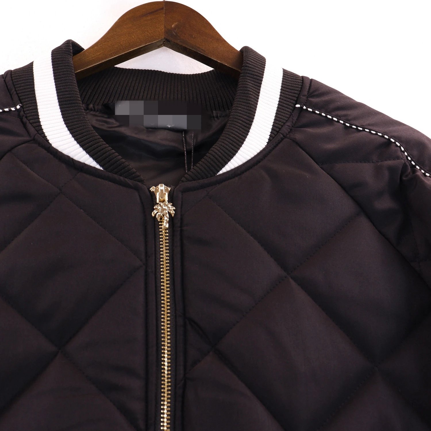 Design Quilted Bomber Jacket with Palm Tree Embroidery Black - 8