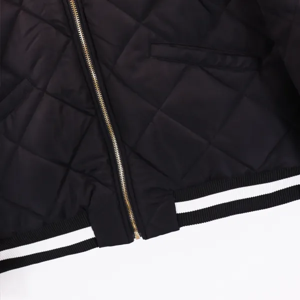 Design Quilted Bomber Jacket with Palm Tree Embroidery Black - 12
