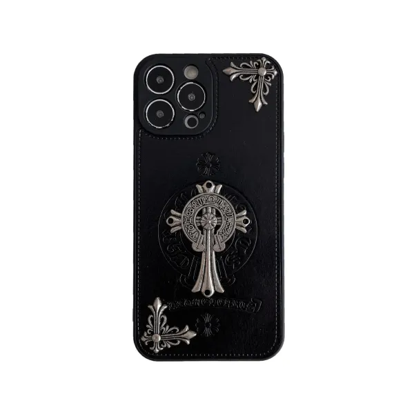 Chrome Hearts Black Leather Phone Case with Cross Motif - 11