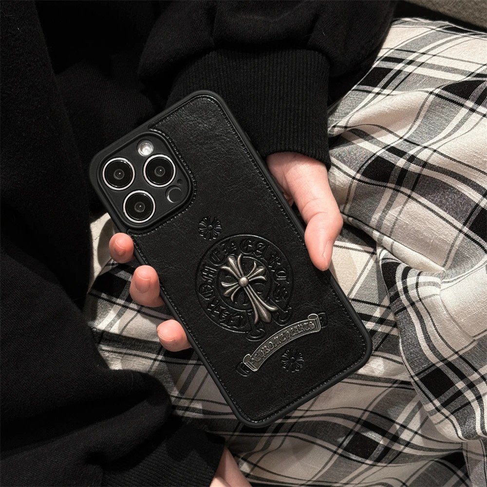 Chrome Hearts Black Leather Phone Case with Cross Motif - 6