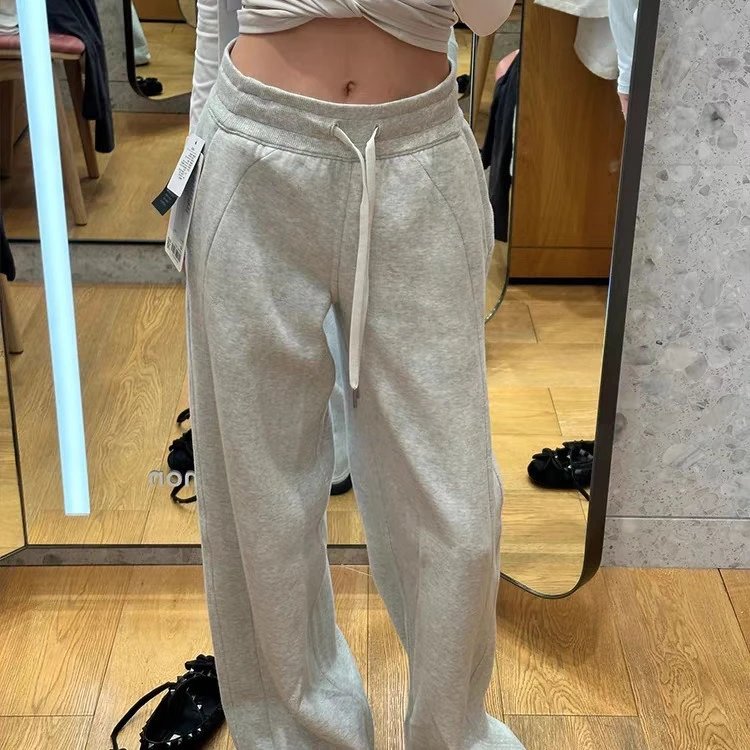 Gray Wide-Leg Sweatpants with Drawstring Waist