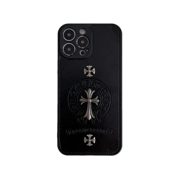 Chrome Hearts Black Leather Phone Case with Cross Motif - 13
