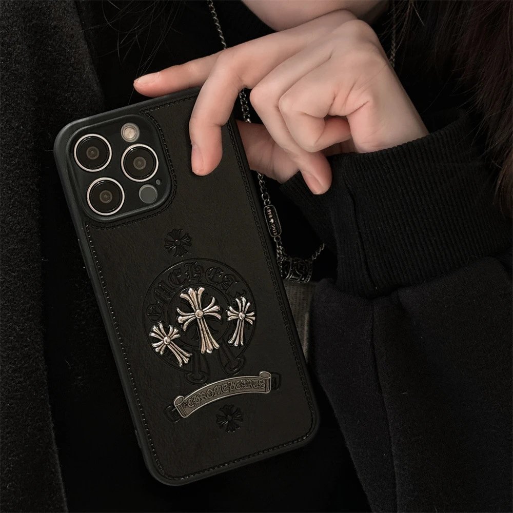 Chrome Hearts Black Leather Phone Case with Cross Motif - 8