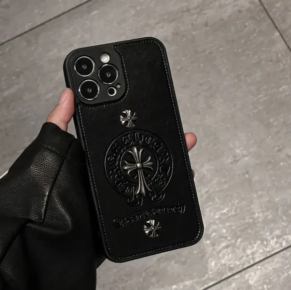 Chrome Hearts Black Leather Phone Case with Cross Motif - 17
