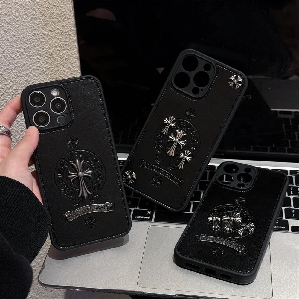 Chrome Hearts Black Leather Phone Case with Cross Motif - 9