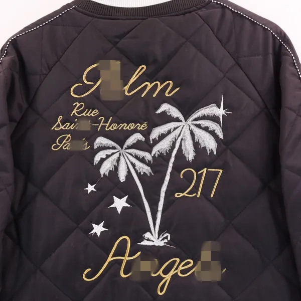 Design Quilted Bomber Jacket with Palm Tree Embroidery Black - 9