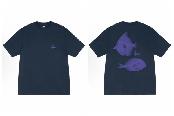 Stüssy Fish Graphic T-Shirt Navy - 1