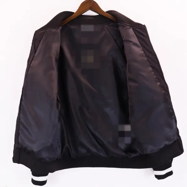 Design Quilted Bomber Jacket with Palm Tree Embroidery Black - 7