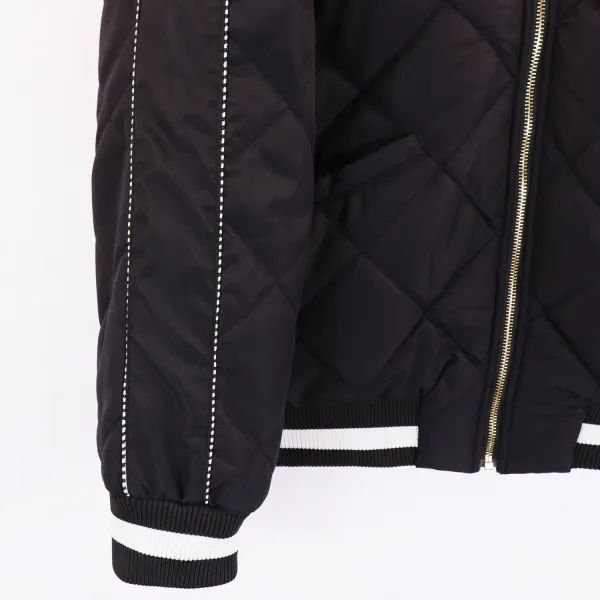Design Quilted Bomber Jacket with Palm Tree Embroidery Black - 11