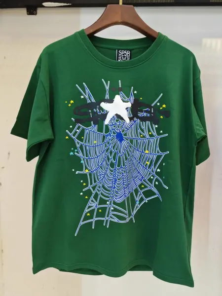 SP5DER Spider Web Graphic T-Shirt Green - 1
