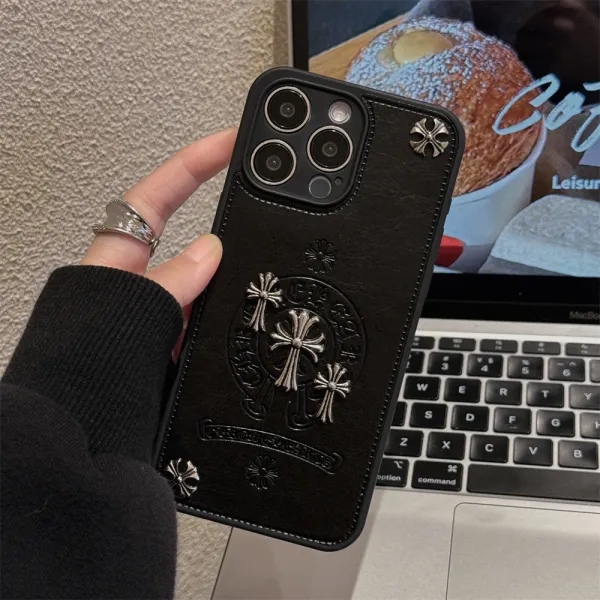 Chrome Hearts Black Leather Phone Case with Cross Motif - 4
