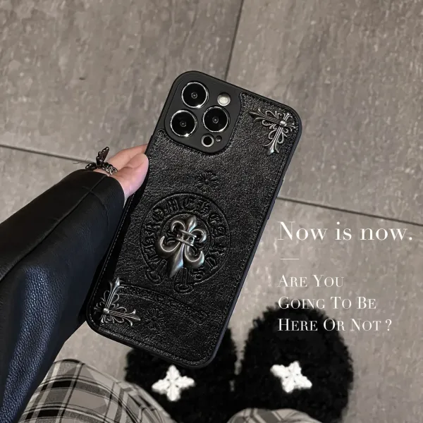 Chrome Hearts Black Leather Phone Case with Cross Motif - 16