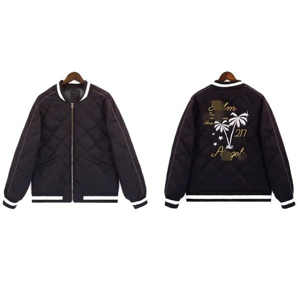 Design Quilted Bomber Jacket with Palm Tree Embroidery Black - 1