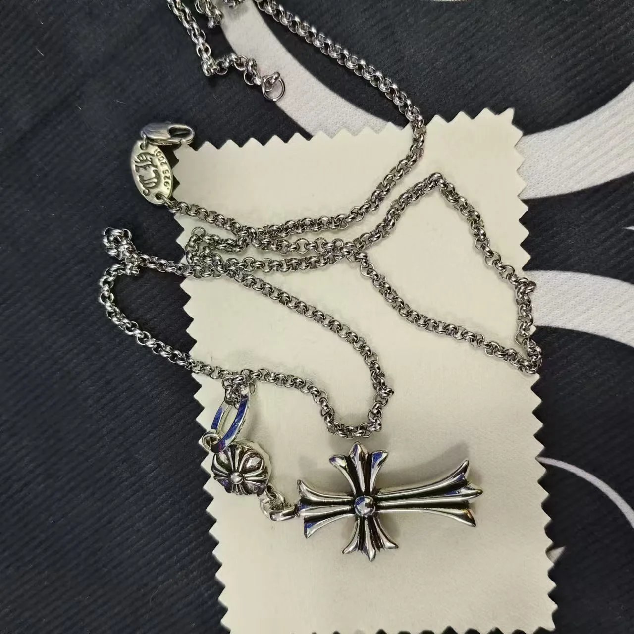 Large Beaded Cross with Pearl Chain