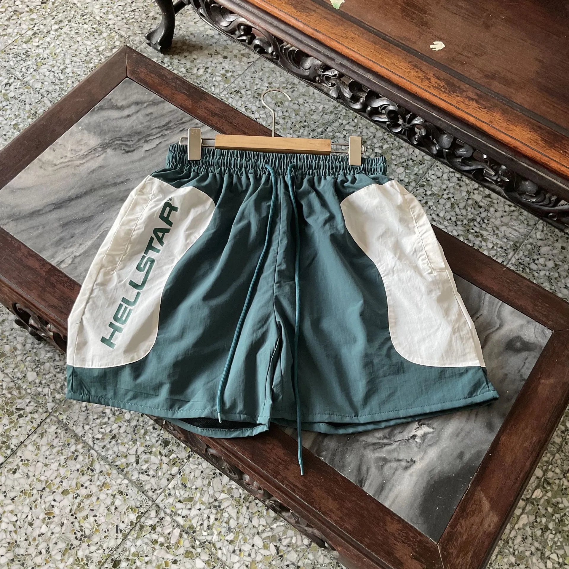 Hellstar Logo Panel Shorts Teal/White Shorts - 1
