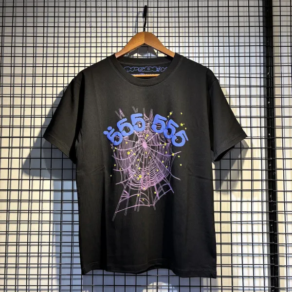 Design Spider Web '555' Graphic T-Shirt Black - 1
