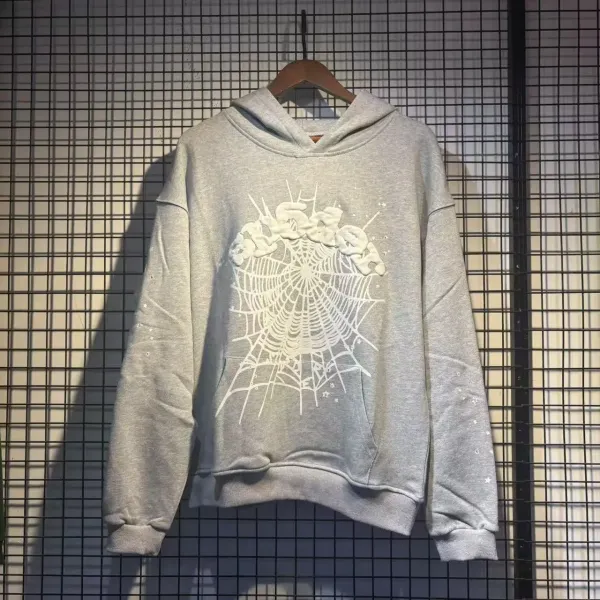SP5DER Spider Web Graphic Gray T-Shirt - 4