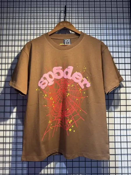 SP5DER Spider Web Graphic Brown T-Shirt - 1