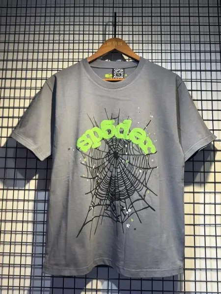 SP5DER Spider Web Graphic Gray T-Shirt - 14
