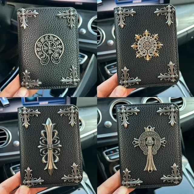 Chrome Hearts Wallets & Card Holders Black Leather Holder with Gothic Cross Hardware product detail image 5