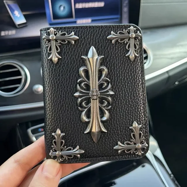 Chrome Hearts Wallets & Card Holders Black Leather Holder with Gothic Cross Hardware product detail image 6