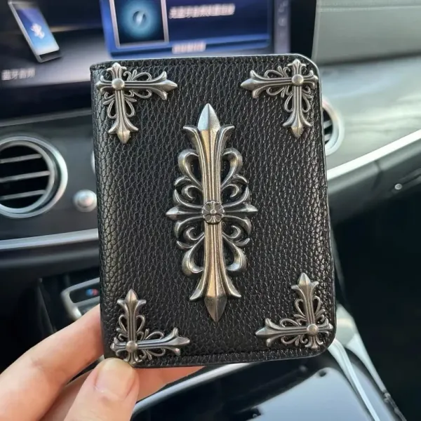 Chrome Hearts Cross Embossed Black Leather Card Holder - 7