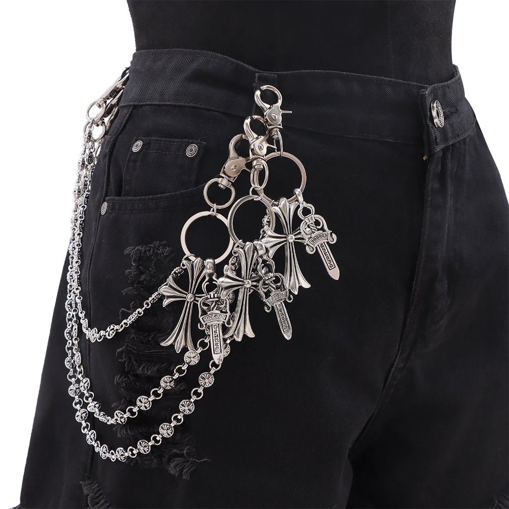 Crowd Elements Pant Chain Bag Charm Sword Bead Cross Waist Chain Lobster Claw Attachment Denim Chain