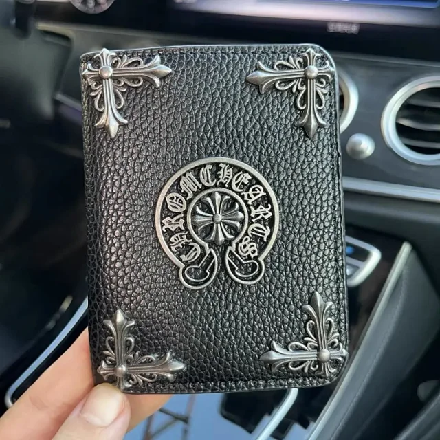 Chrome Hearts Wallets & Card Holders Black Leather Holder with Gothic Cross Hardware product detail image 8
