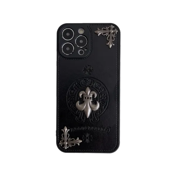 Chrome Hearts Black Leather Phone Case with Cross Motif - 12