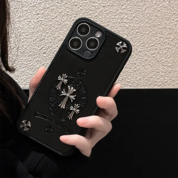 Chrome Hearts Black Leather Phone Case with Cross Motif - 7