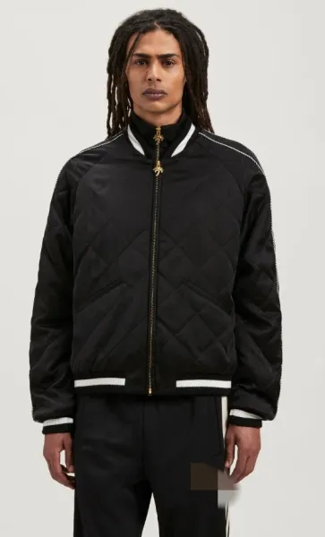 Design Quilted Bomber Jacket with Palm Tree Embroidery Black - 5