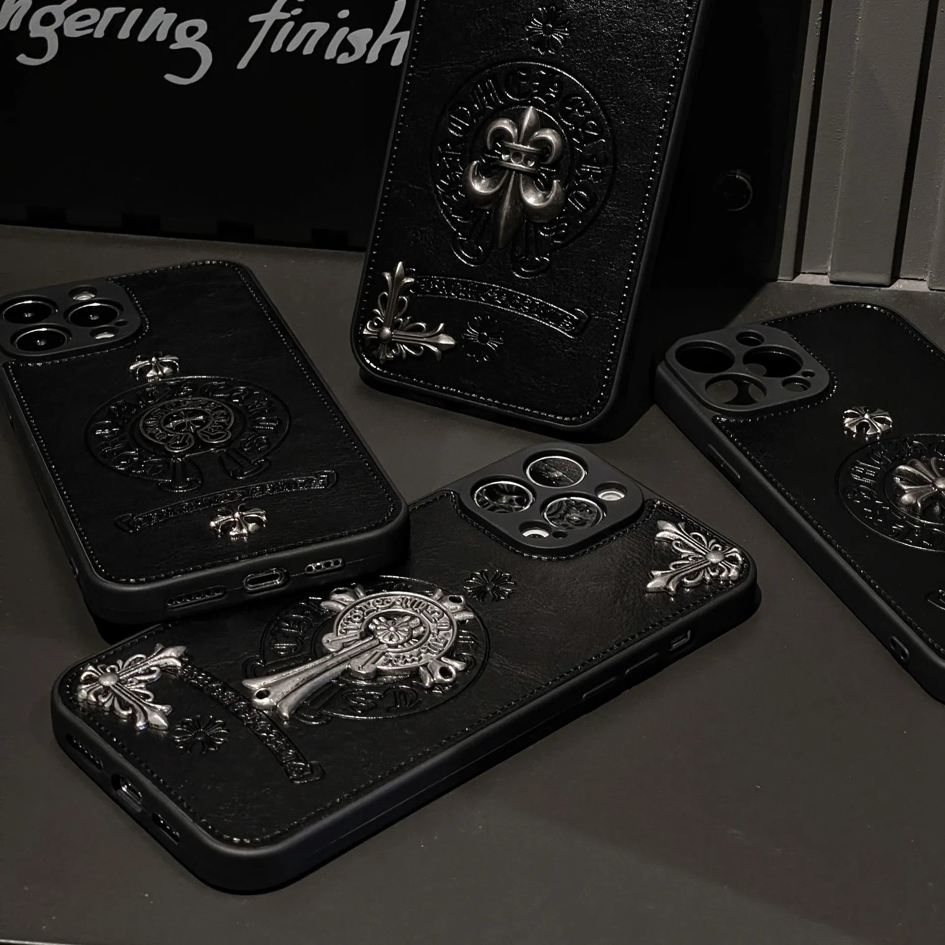 Chrome Hearts Black Leather Phone Case with Cross Motif - 14