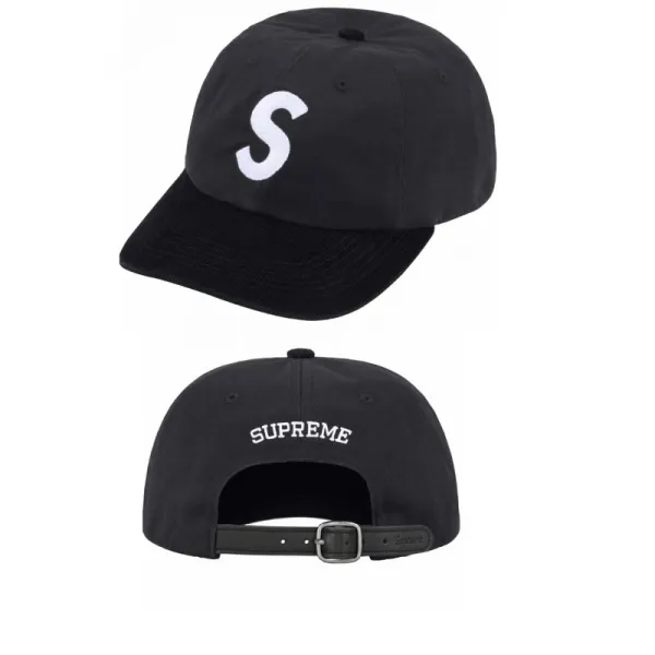 Supreme S Logo Corduroy Baseball Cap Black - 1