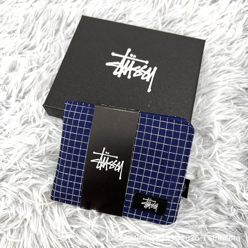 Citou Short Wallet Checkered Blue with Box
