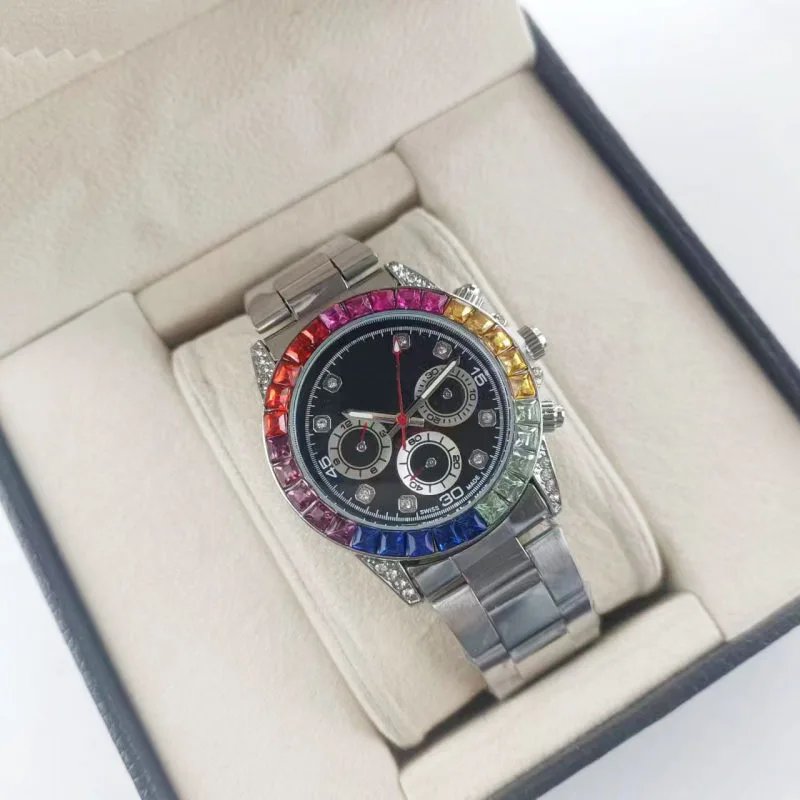 Rainbow Daytona Steel Band Black Dial on Silver