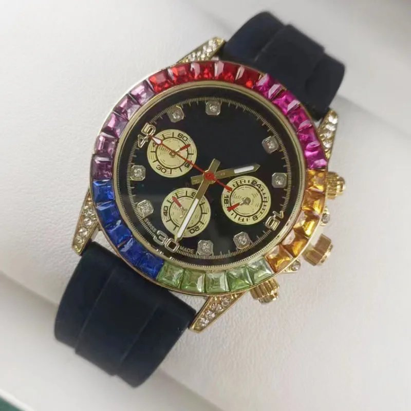Rainbow Daytona Silicone Strap Black Dial on Gold
