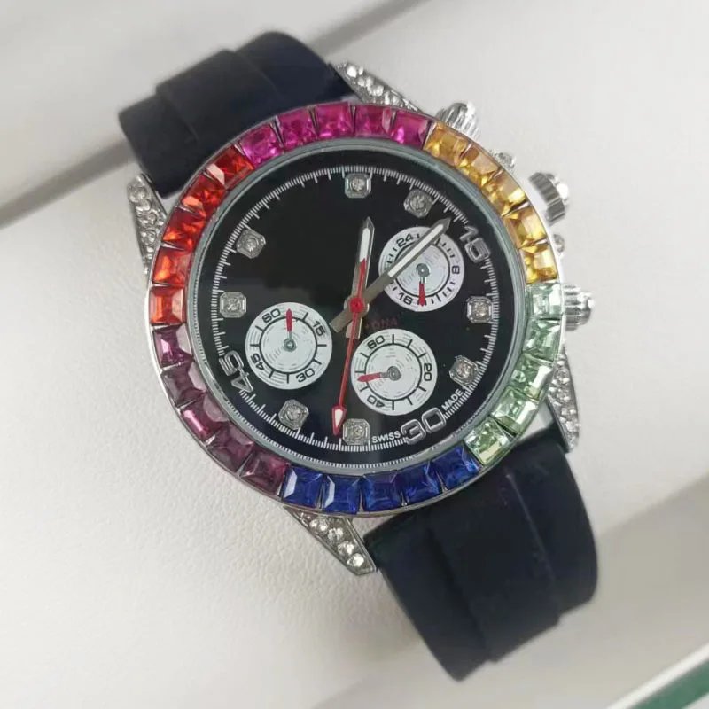 Rainbow Daytona Silicone Strap Black Dial on Silver