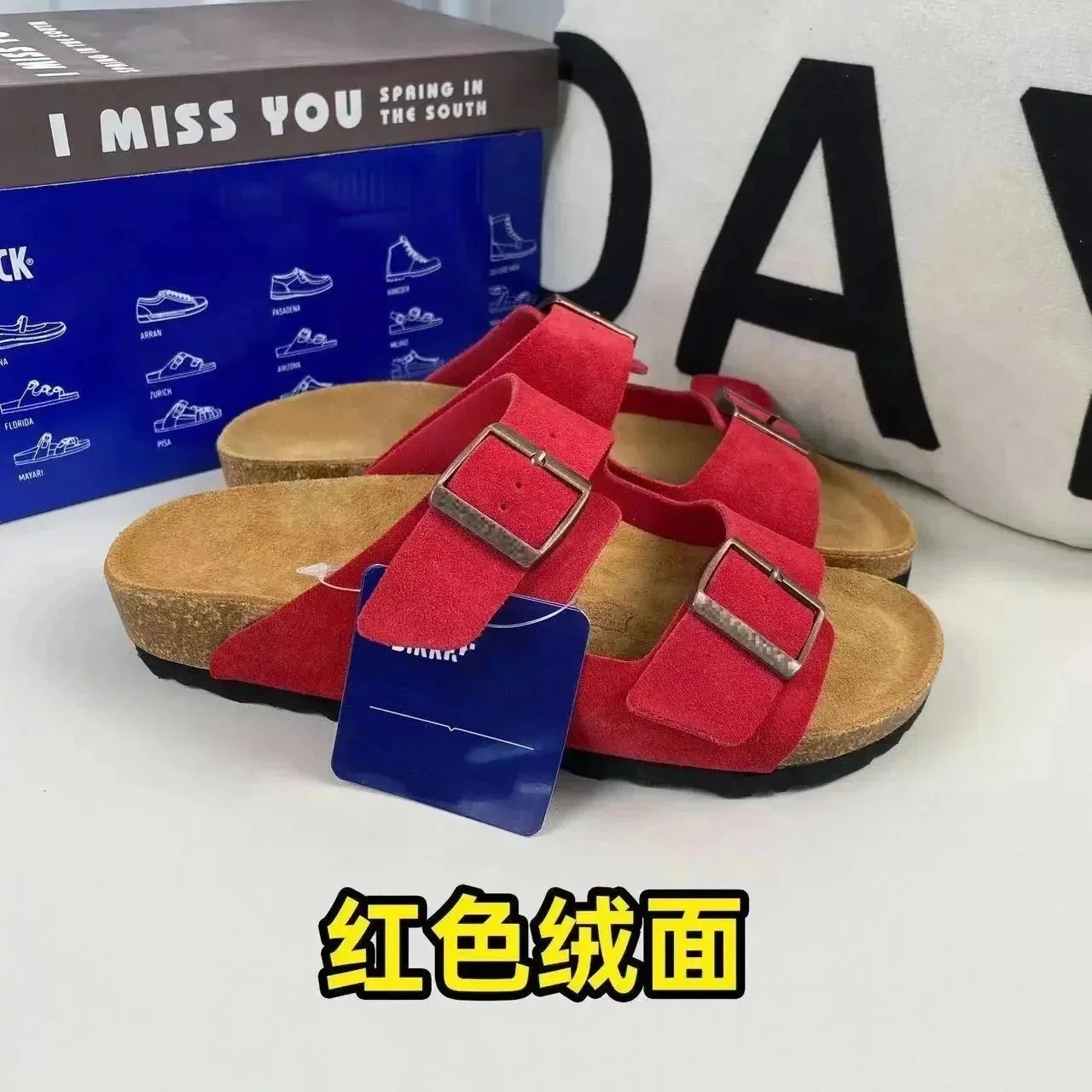 Birkenstock Slippers Boston suede buckle clogs — Red suede sandals