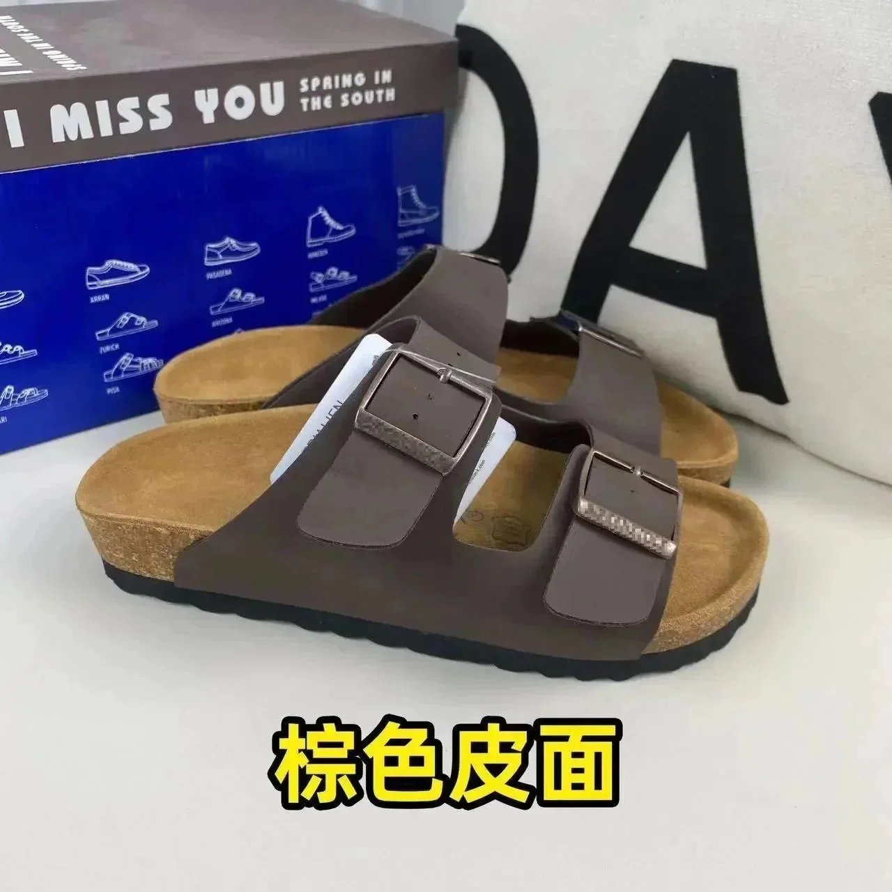 Birkenstock Slippers Boston suede buckle clogs — Brown leather sandals