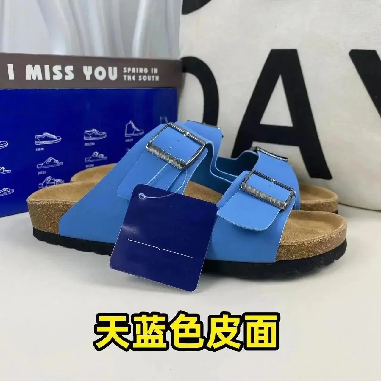 Birkenstock Slippers Boston suede buckle clogs — Sky-blue leather sandals