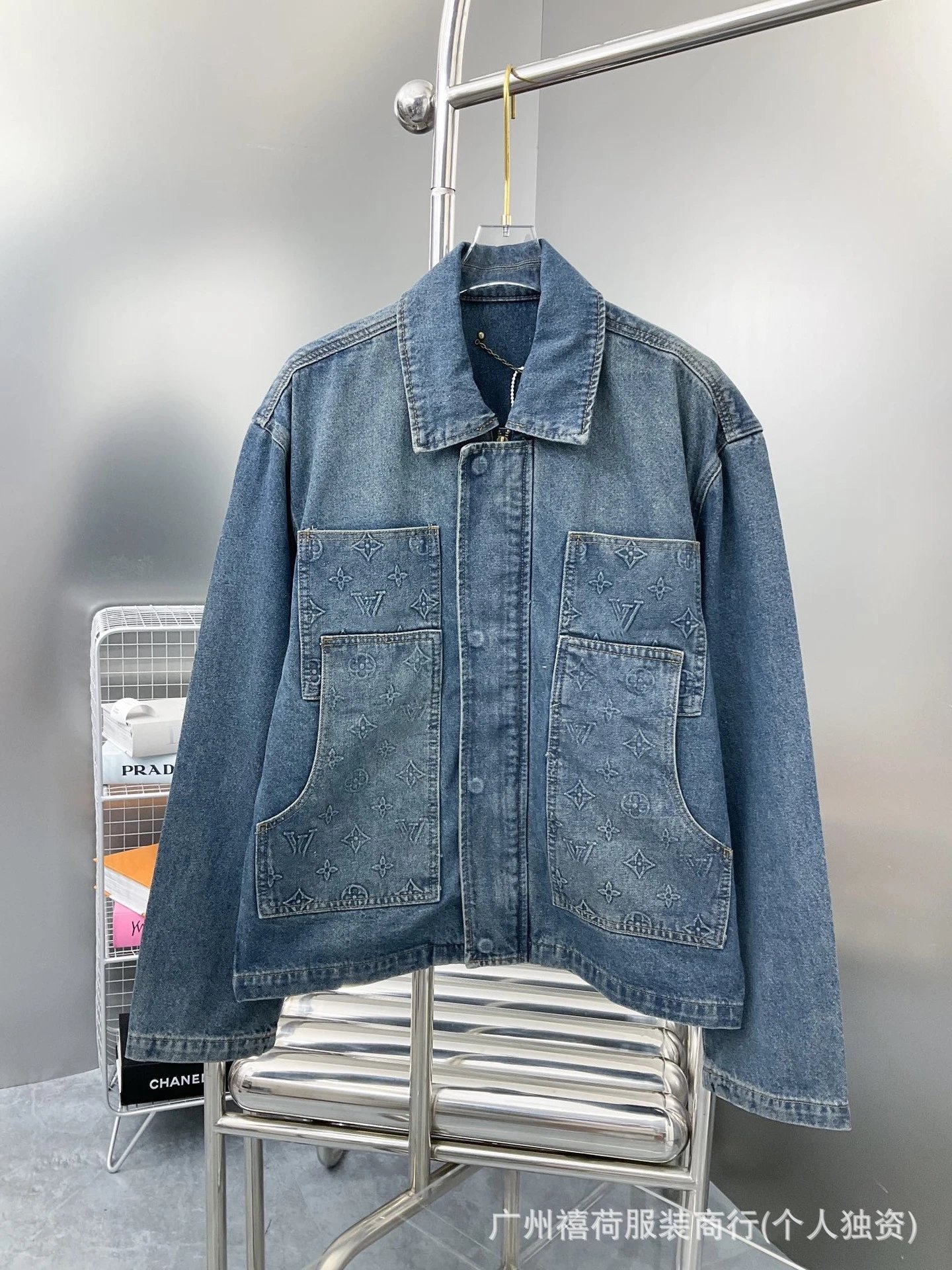 Louis Vuitton Matching Sets Denim set with embossed monogram panels — Blue top