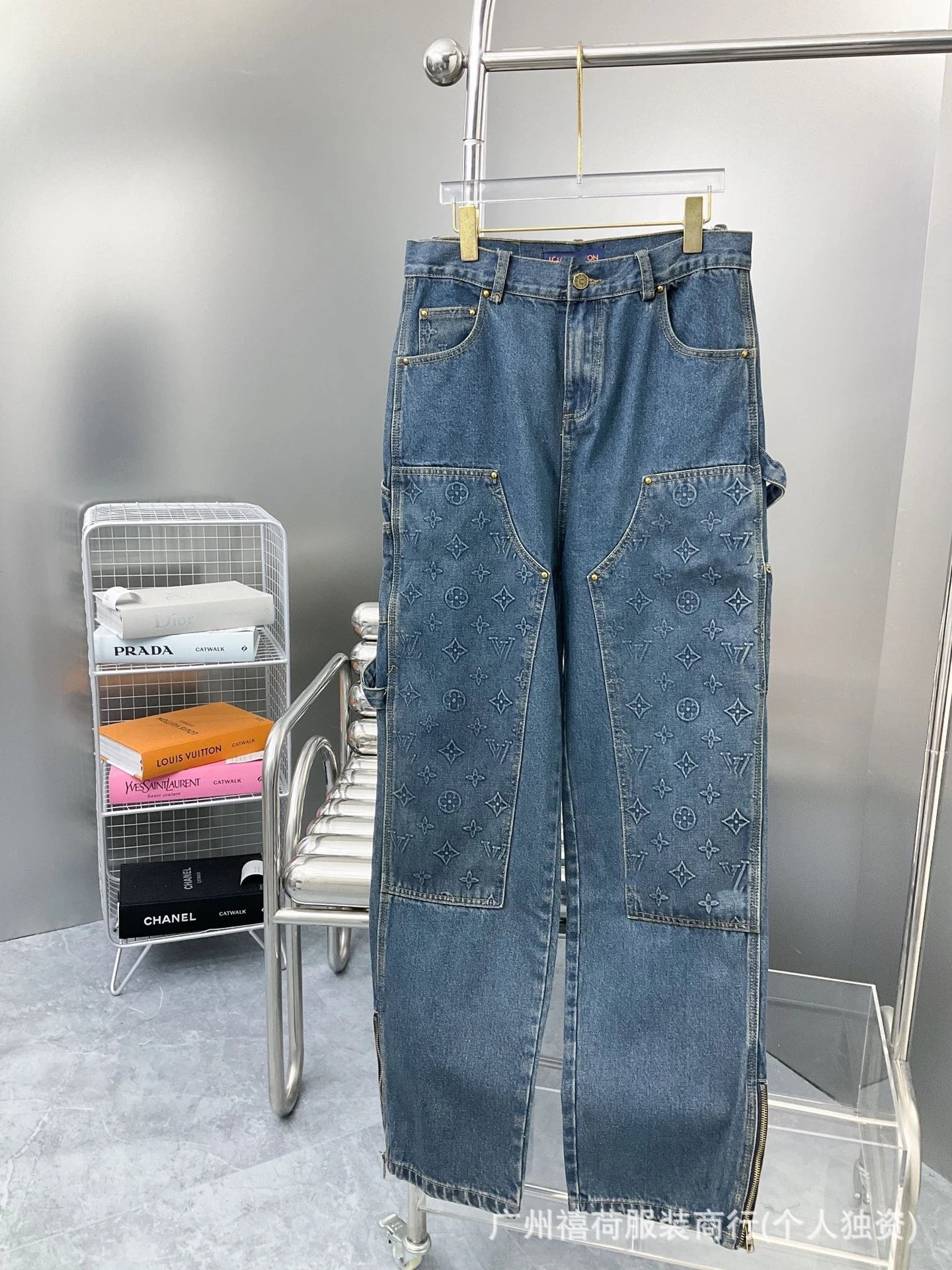 Louis Vuitton Matching Sets Denim set with embossed monogram panels — Blue trousers