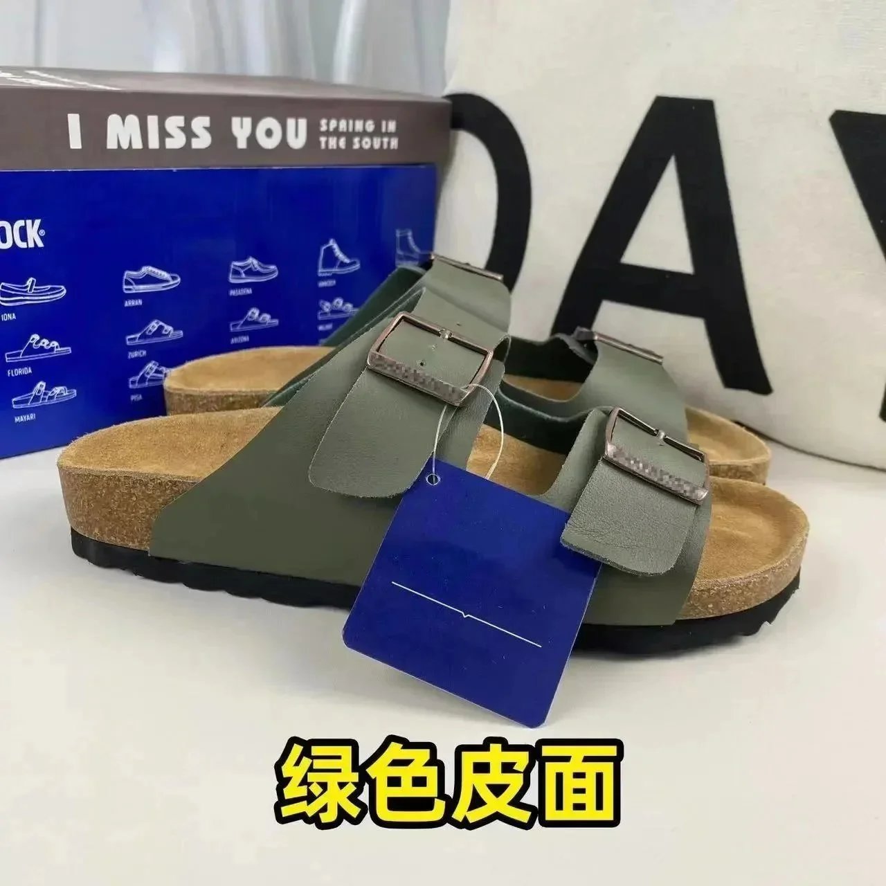 Birkenstock Slippers Boston suede buckle clogs — Green leather sandals