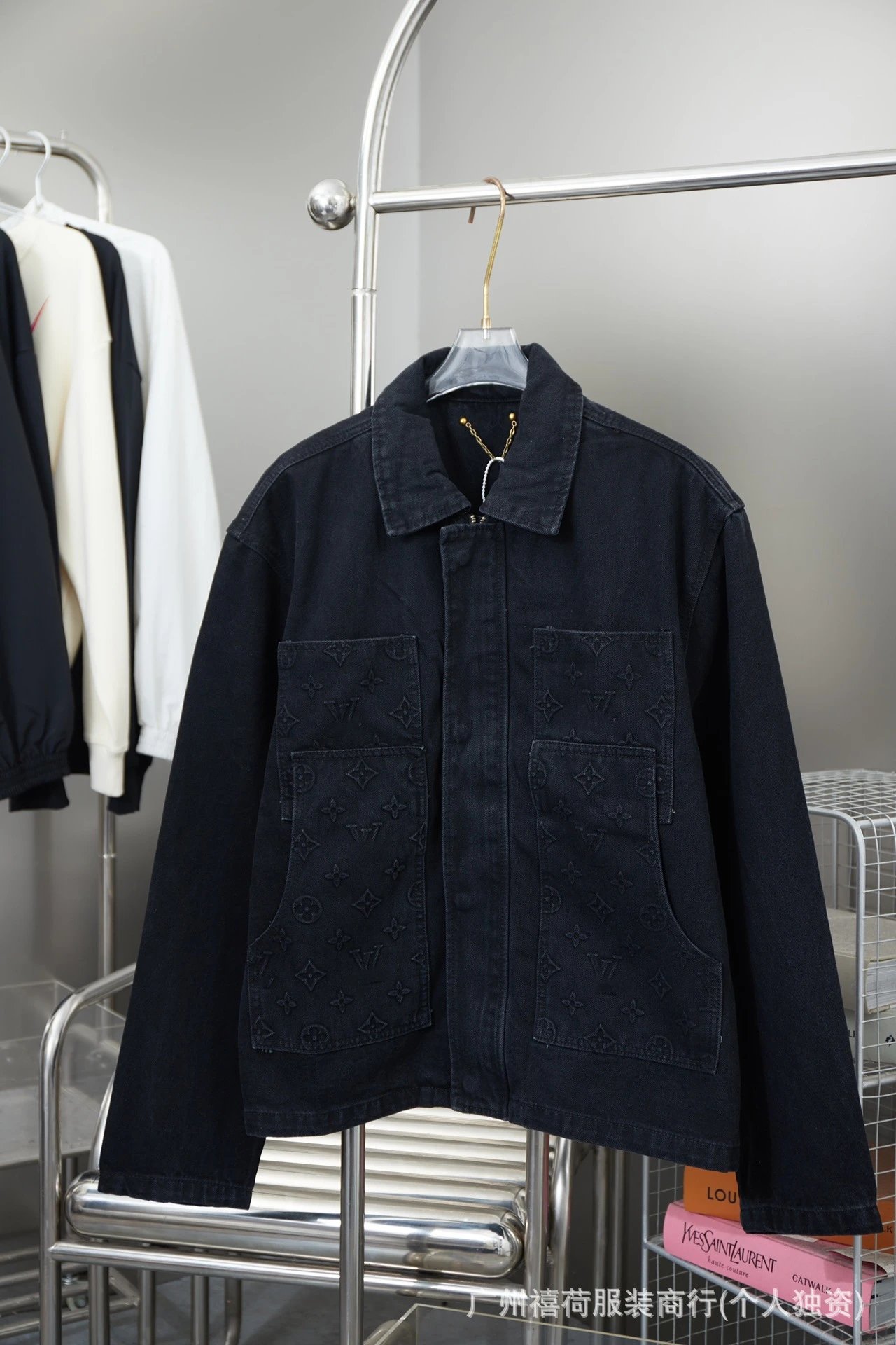 Louis Vuitton Matching Sets Denim set with embossed monogram panels — Black top