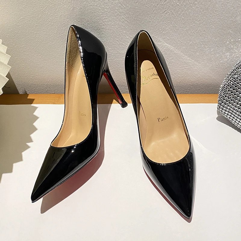 Closed-toe black red bottom (6/8CM, ships 8CM by default)