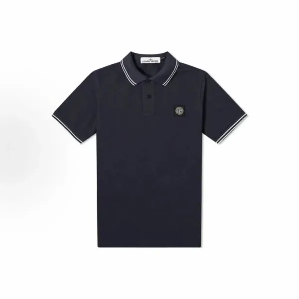 Stone Island Logo Patch Polo Navy Polo Shirt - 4